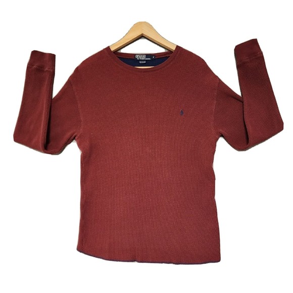 Polo Ralph Lauren Shirt Mens Small Burgundy Vintage Thermal Long Sleeve - Picture 1 of 16